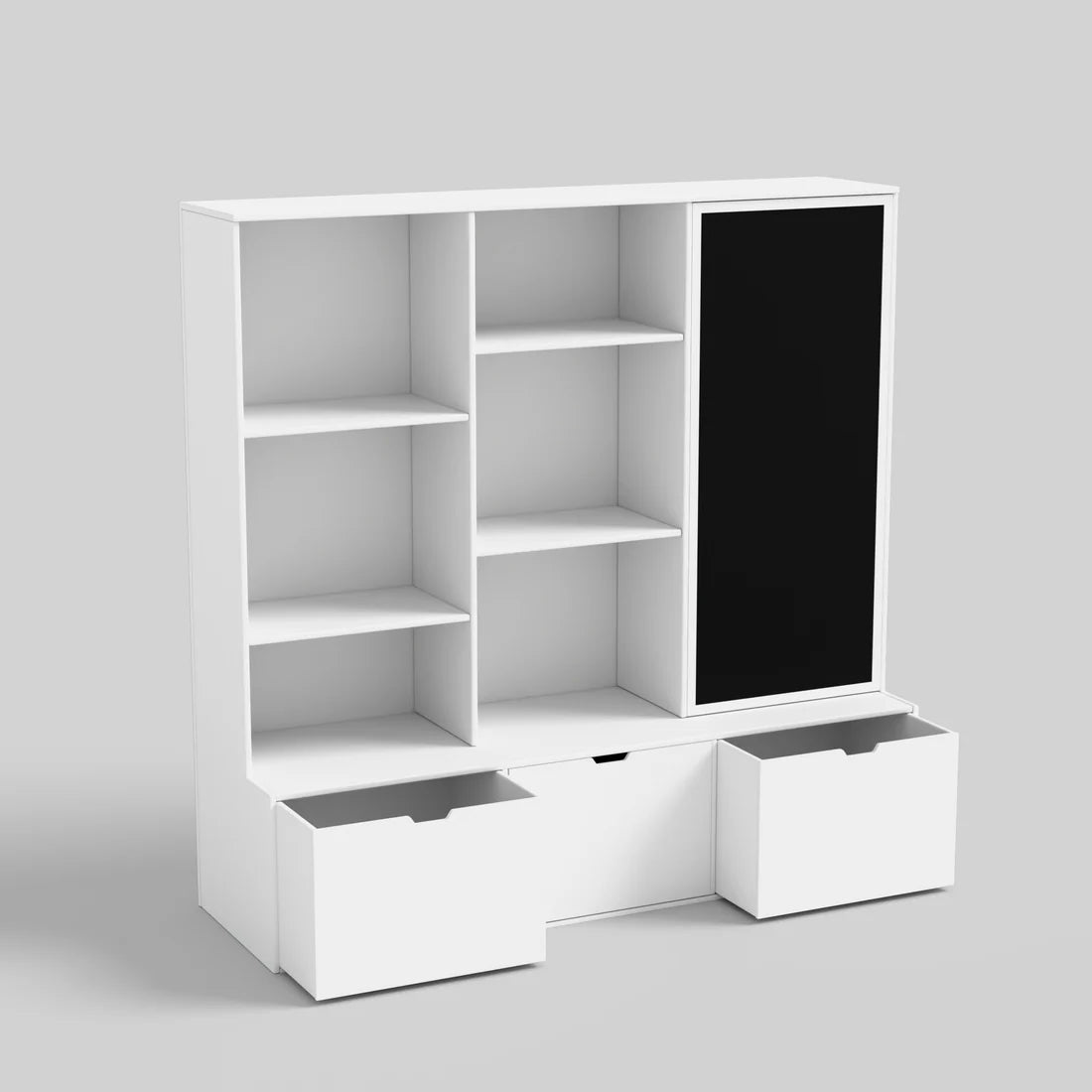 White Kids Bookshelf with Chalkboard Door & 3 Drawers, 5 Open Shelves, Montessori Wooden Book Storage Cabinet for Bedroom
