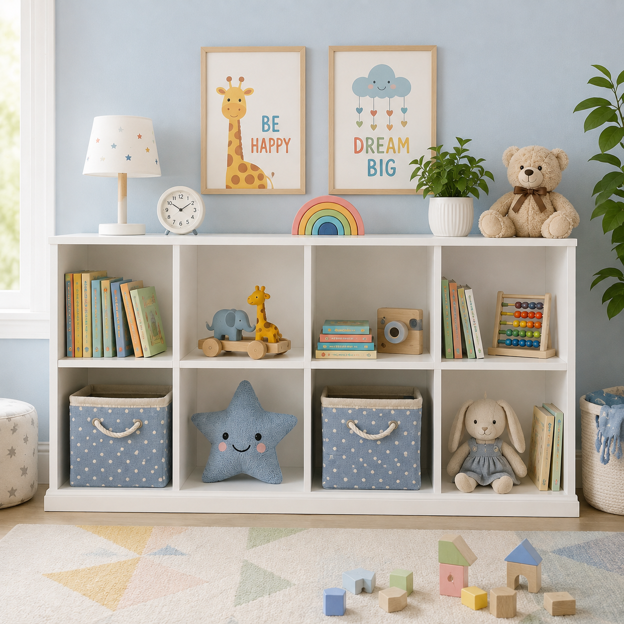 Bookshelf with 8 Open Cube Shelves, Montessori Wooden Toy & Book Storage Organizer for Bedroom, Nursery, Playroom, Classroom & Study Room