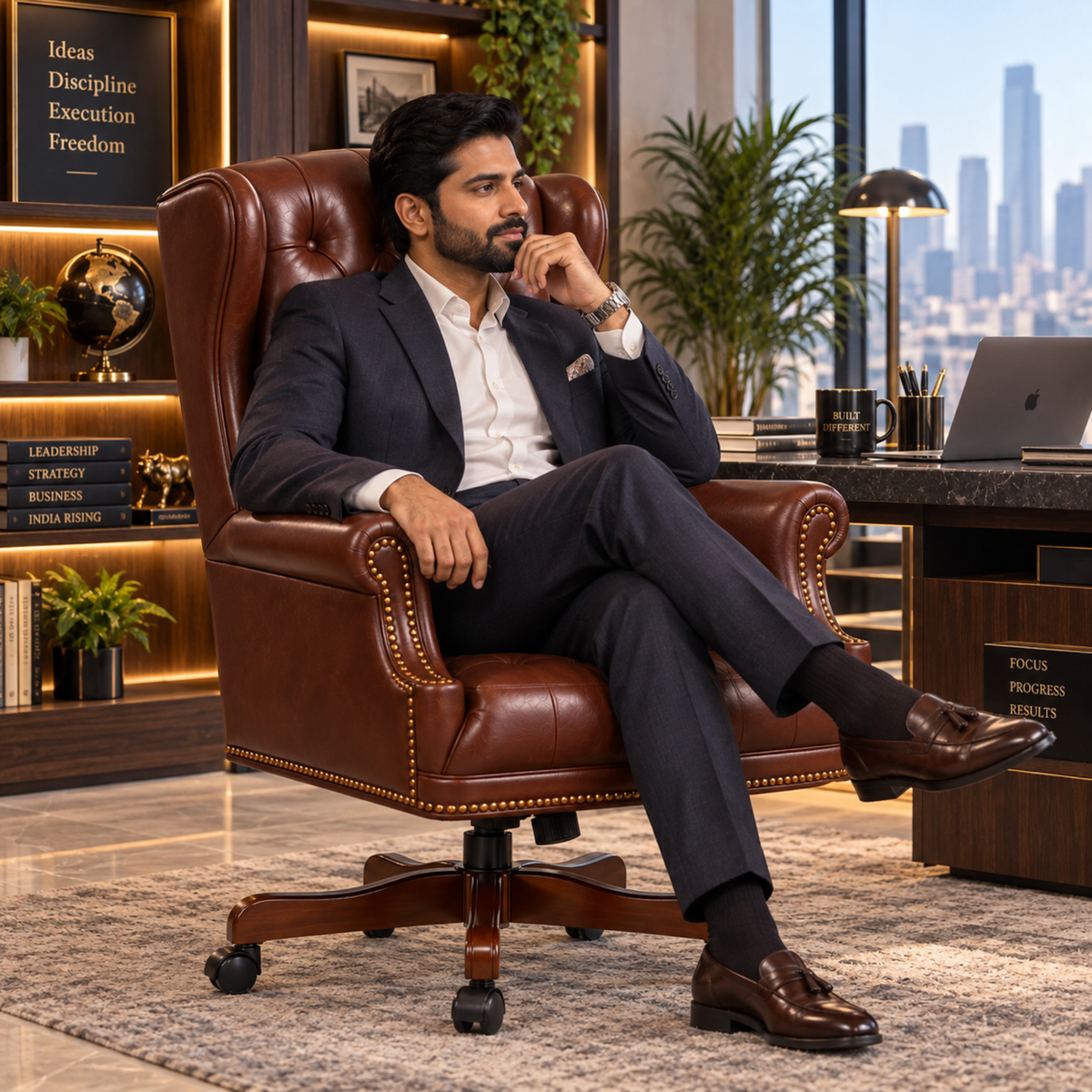 Luxury Wingback Swivel Chair with Wooden Base and Classic Tufted Style Director Desk Chair