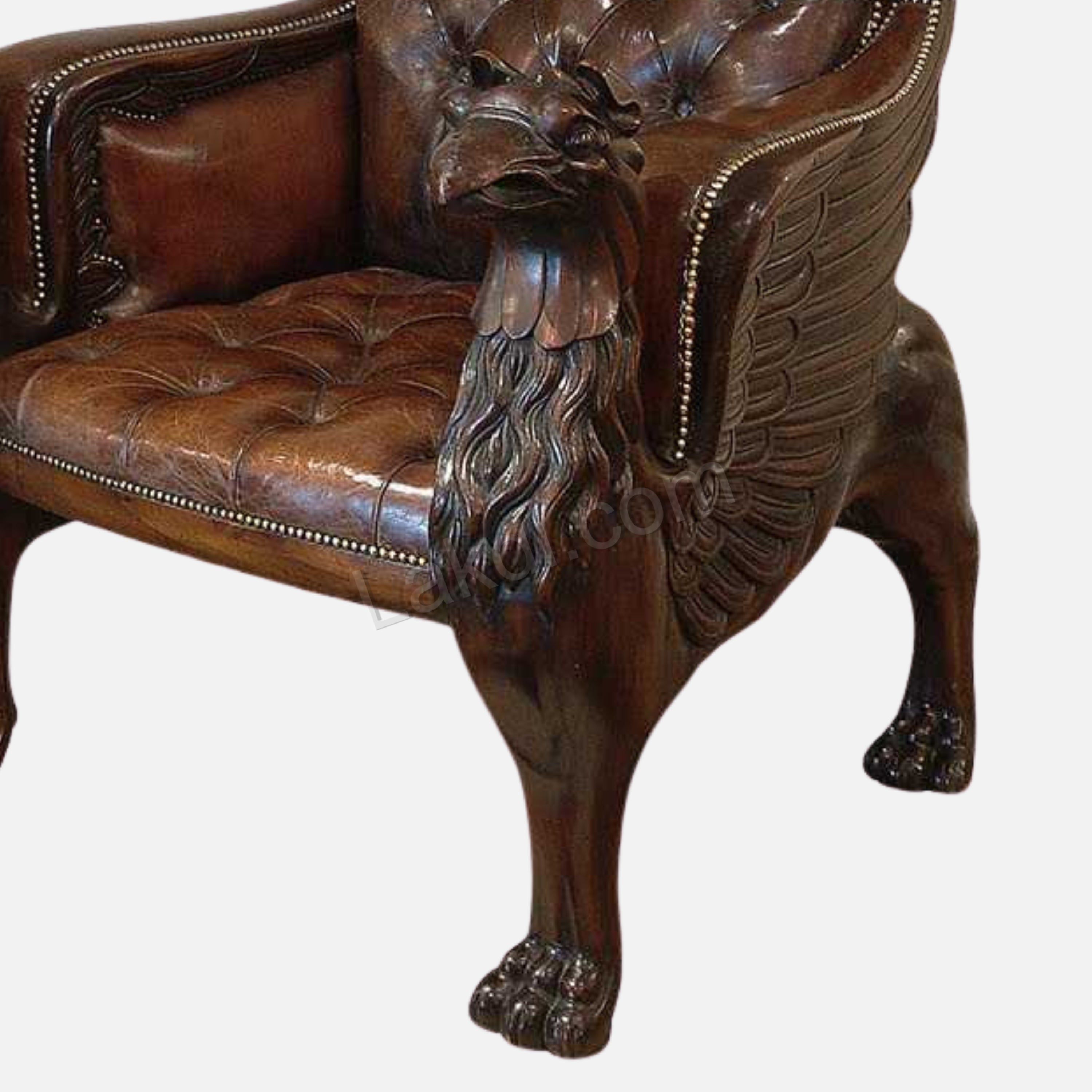 Royal Handcrafted Director's Chair – Solid Teak Wood with Leatherette Upholstery & Brown Carved Armrests