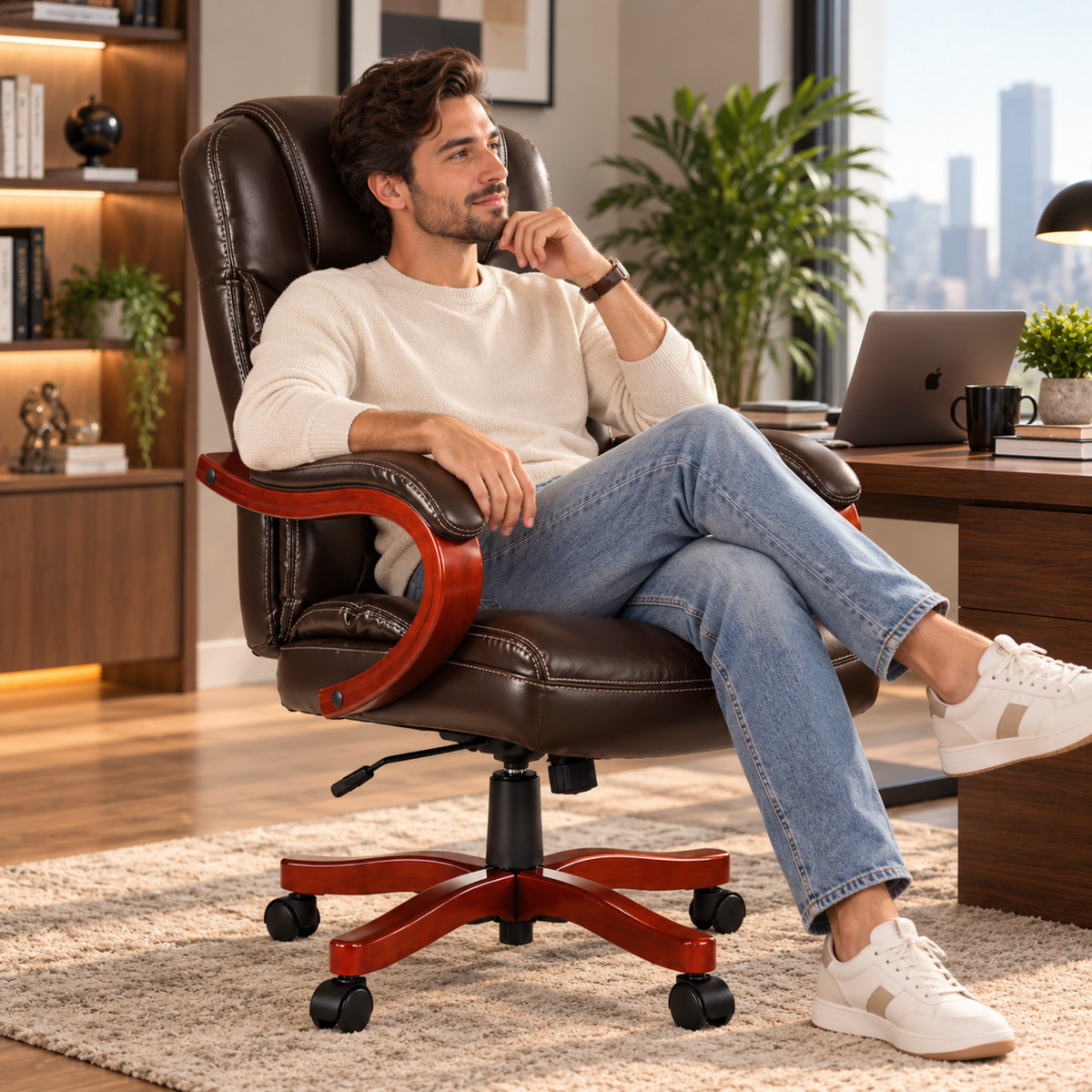 Director office Chair Made in Plyboard with Leatherette Upholstery & Armrest with Height Adjustable & Revolving Chair