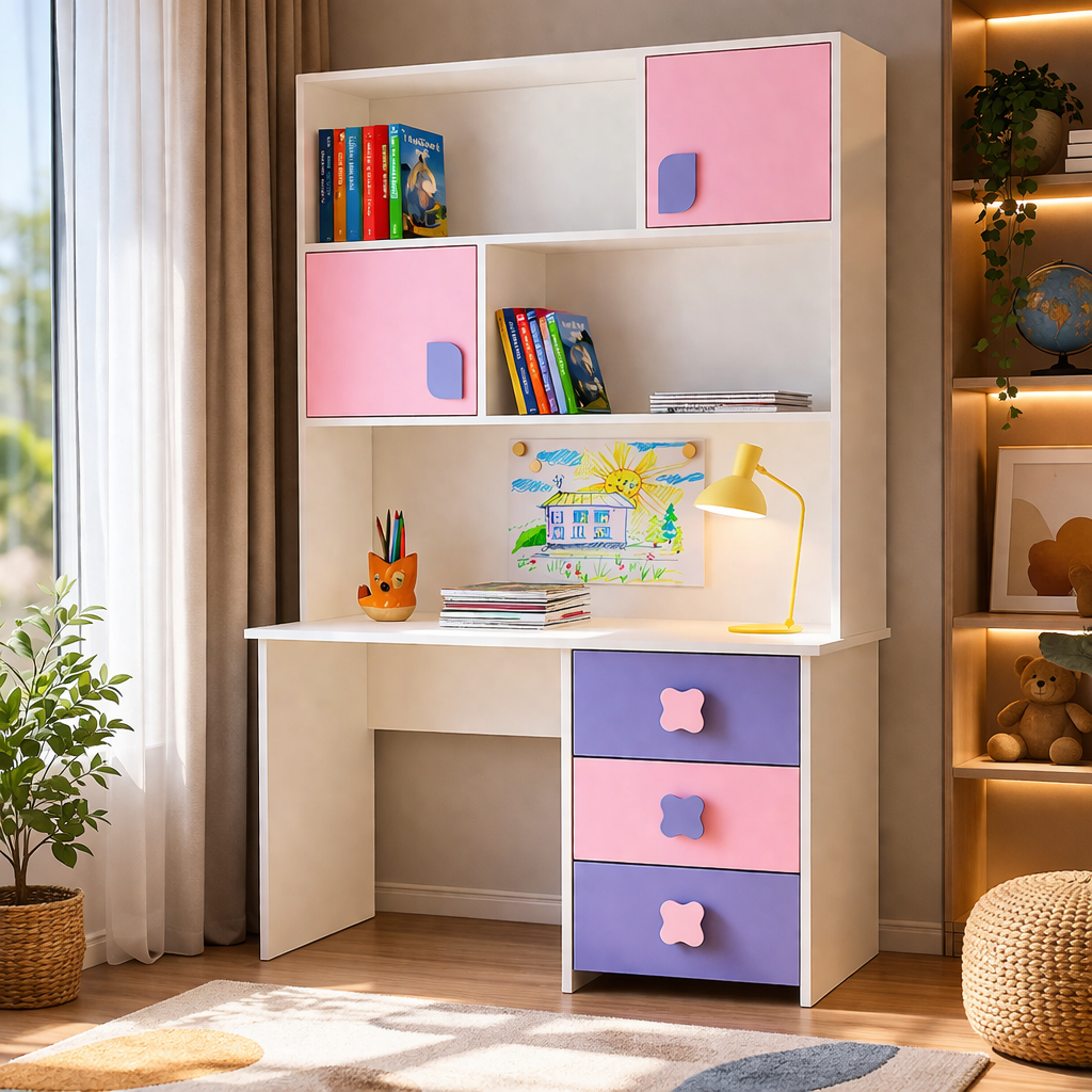 अलमारी के साथ लकड़ी का टॉप और बेस स्टडी टेबल