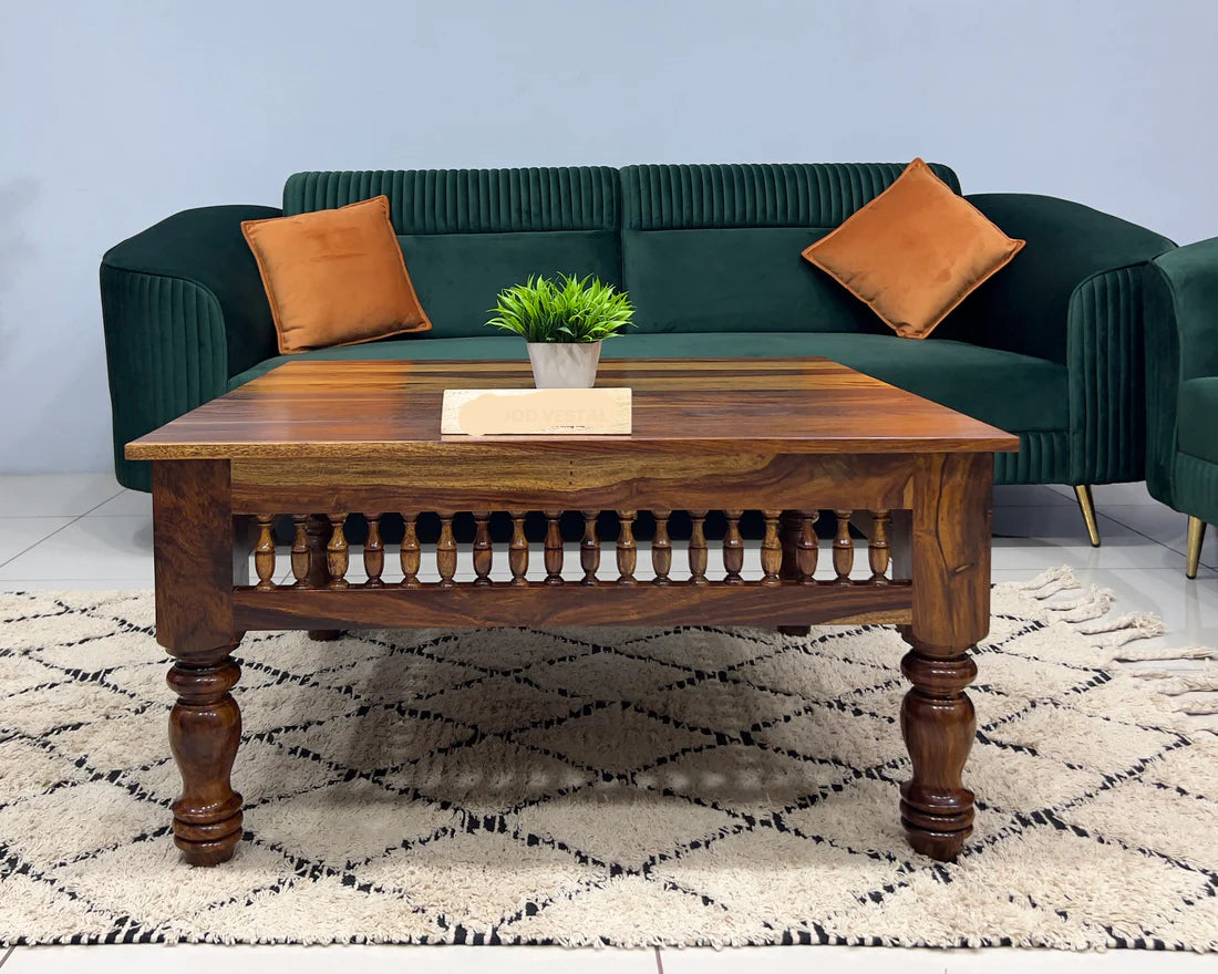 Center Table Designed with Polished Surface and Solid Wood Base, Perfect for Classy Home Decor