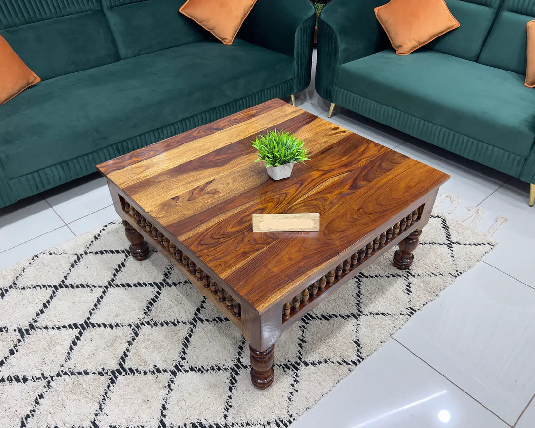 Center Table Designed with Polished Surface and Solid Wood Base, Perfect for Classy Home Decor