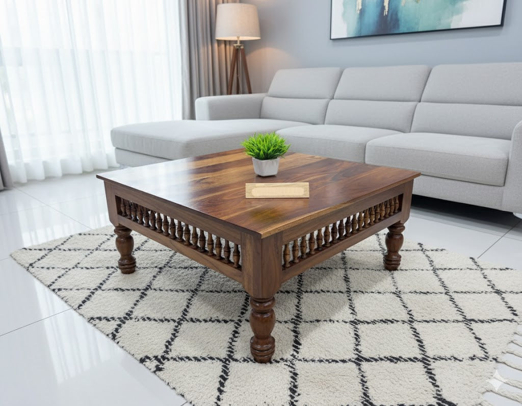 Center Table Designed with Polished Surface and Solid Wood Base, Perfect for Classy Home Decor