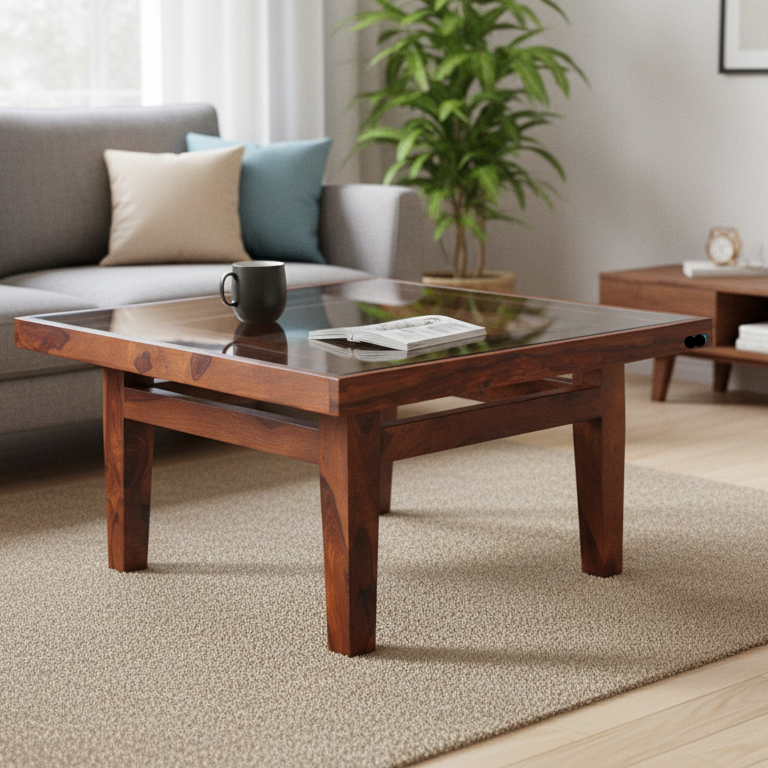 Center Table Featuring Glass Surface and Artistic Legs, Ideal for Sophisticated Living Room Settings