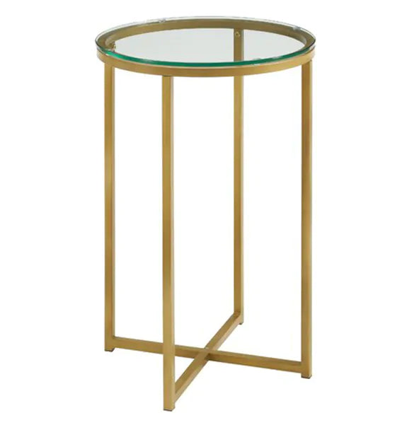 Round Side Table With Glass Top and Metal Frame