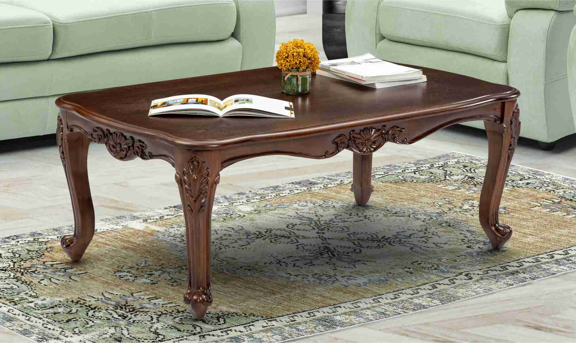 Center Table Featuring Glossy Wooden Finish with Strong Base Enhancing the Elegance of Any Living Room