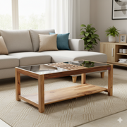 Center Table Designed with Glossy Surface and Textured Legs, Perfect for Urban Interior Styling