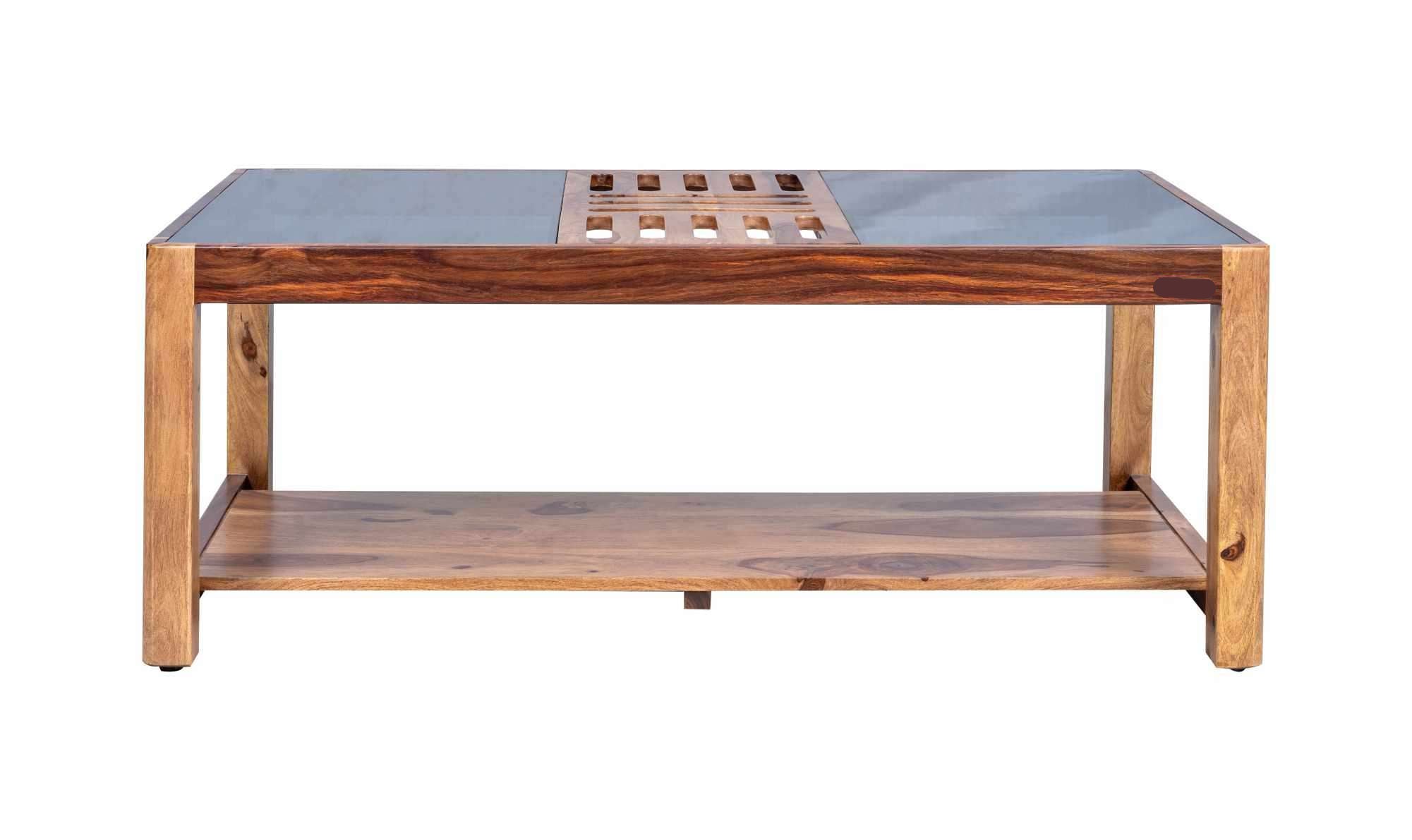 Center Table Designed with Glossy Surface and Textured Legs, Perfect for Urban Interior Styling