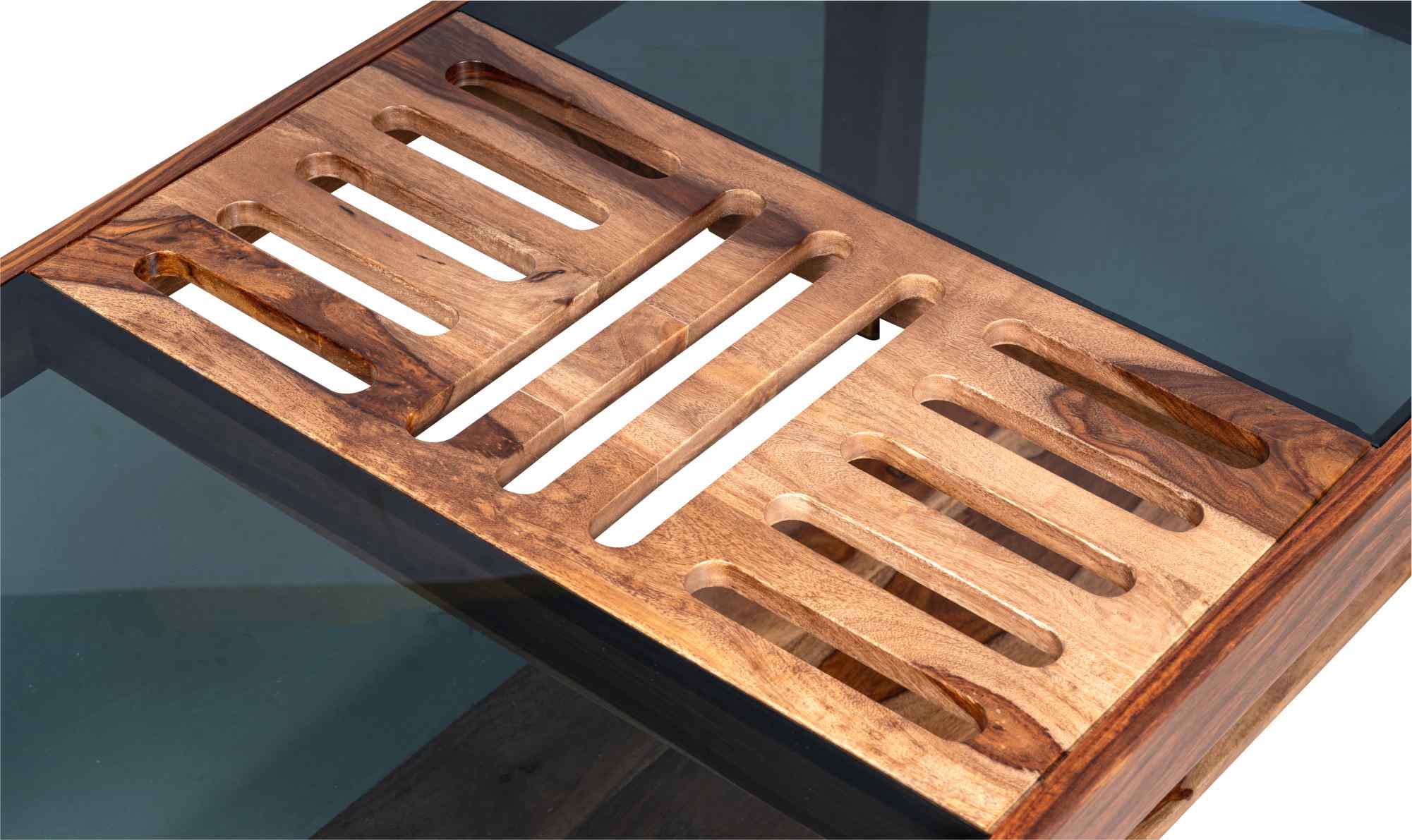 Center Table Designed with Glossy Surface and Textured Legs, Perfect for Urban Interior Styling