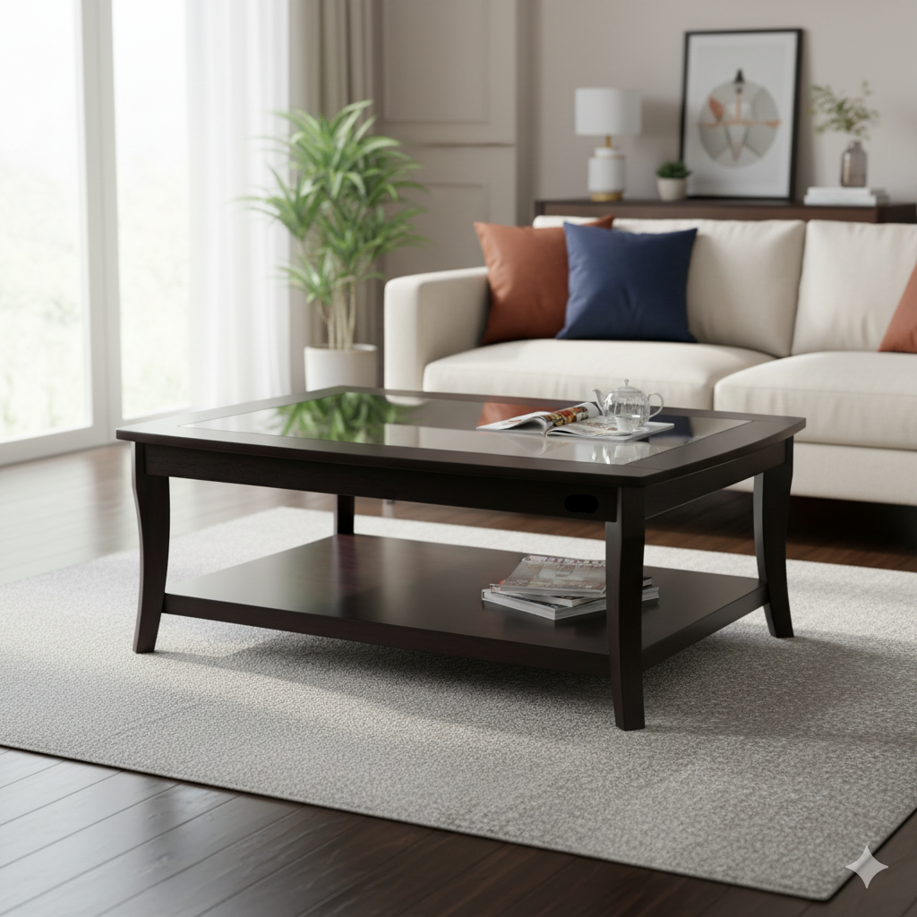 Center Table Crafted with and Smooth Wooden Top Offering a Sophisticated Look for the Living Room