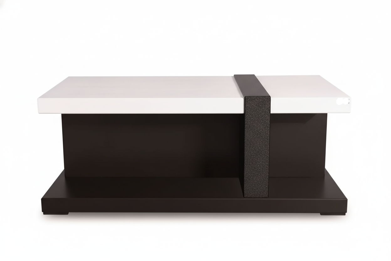 Center Table Crafted with Smooth Wooden Top and Designer Base, Creating Balance Between Function and Beauty