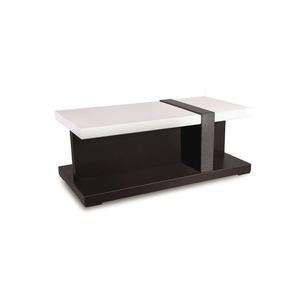 Center Table Crafted with Smooth Wooden Top and Designer Base, Creating Balance Between Function and Beauty