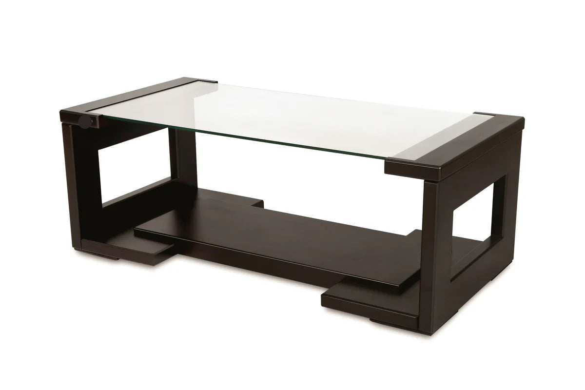 Center Table Featuring Glass Top and Black Frame, Perfect for Industrial and Modern Home Styles