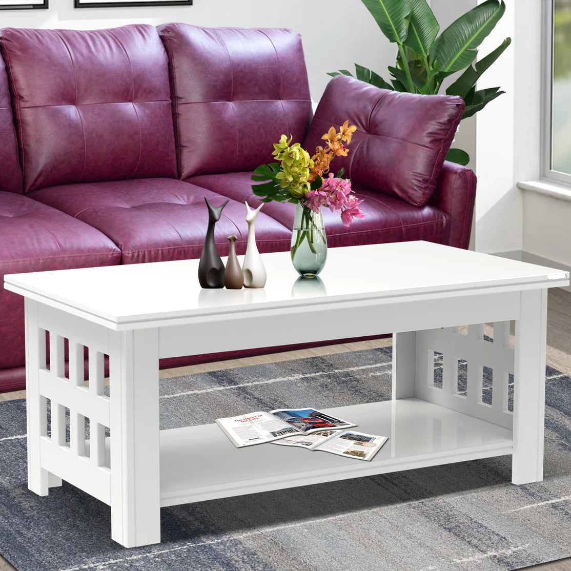 Center Table Crafted with Smooth Wooden Top and Designer Base, Creating Balance Stylish Homes