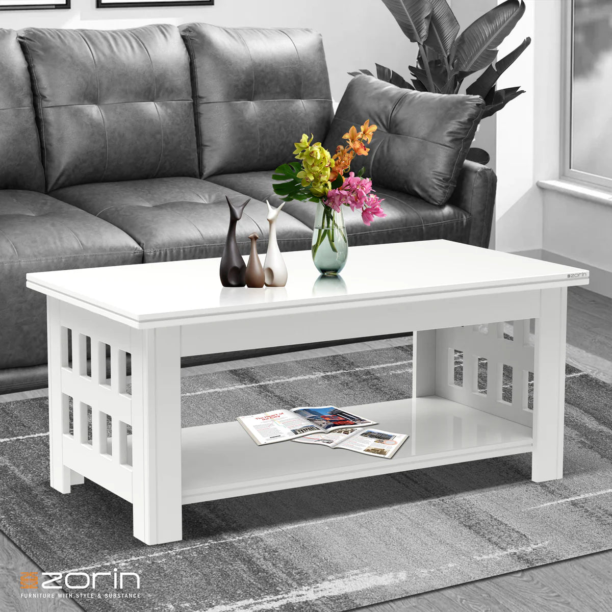 Center Table Crafted with Smooth Wooden Top and Designer Base, Creating Balance Stylish Homes