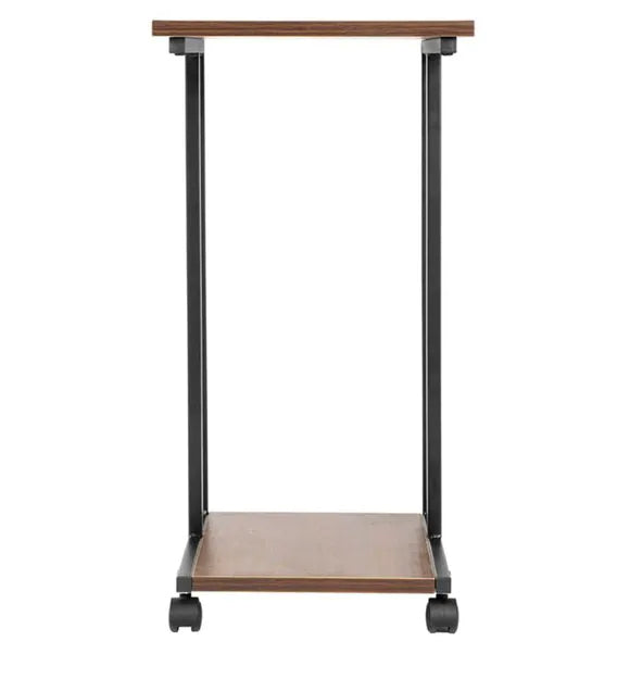 Side Table with Storage in Metal Frame & Caster Wheel