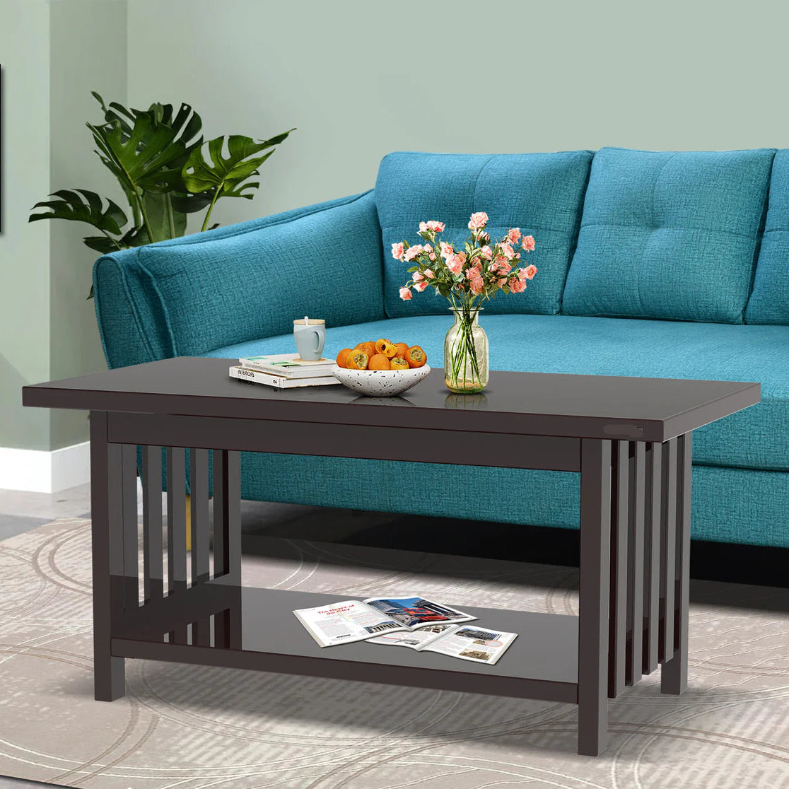 धातु फ्रेम बेस ग्लास सेंटर टेबल