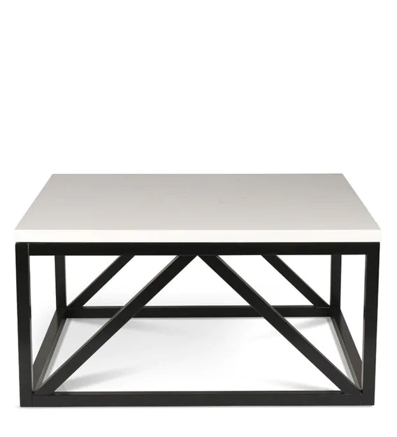 Metal Frame Base Trevon Laminated Board Top Coffee Center Table - White/ Black