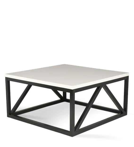 Metal Frame Base Trevon Laminated Board Top Coffee Center Table - White/ Black