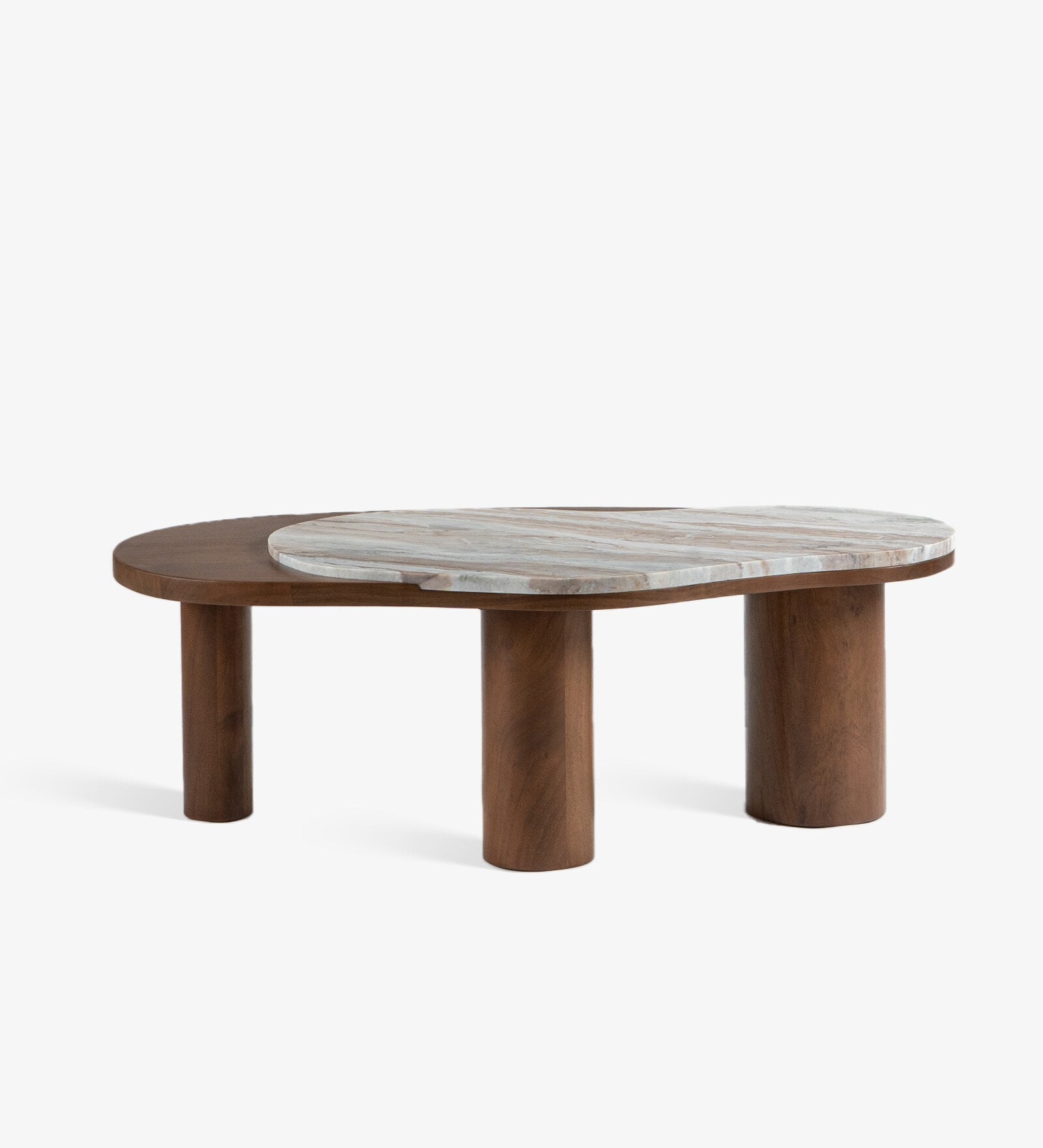 Modern Round Marble Top Centre Table with Solid Wood Cylindrical Legs, Luxury Coffee Table for Living Room, Contemporary Designer Table