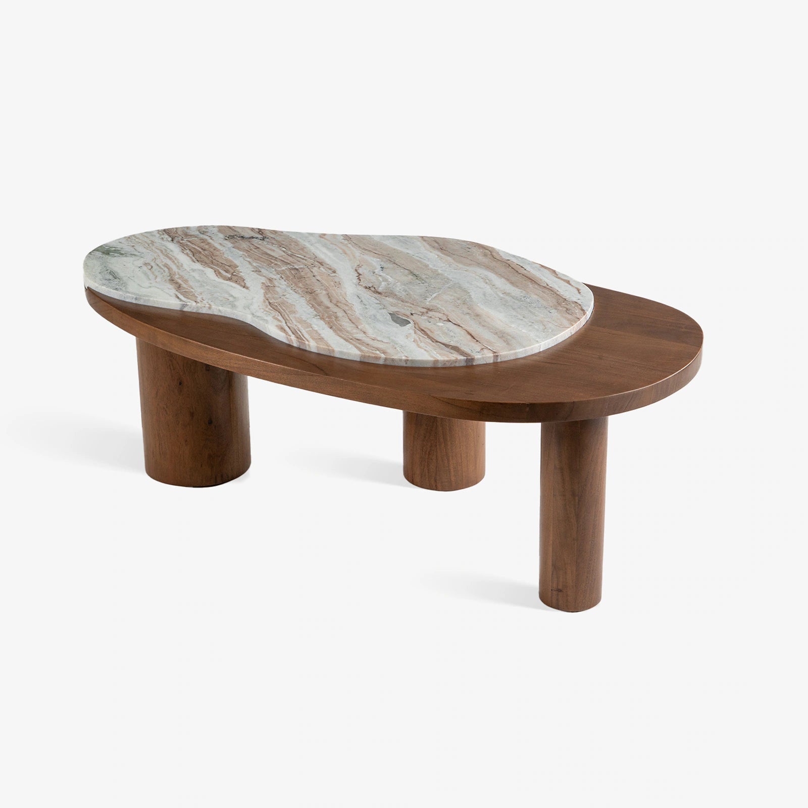 Modern Round Marble Top Centre Table with Solid Wood Cylindrical Legs, Luxury Coffee Table for Living Room, Contemporary Designer Table