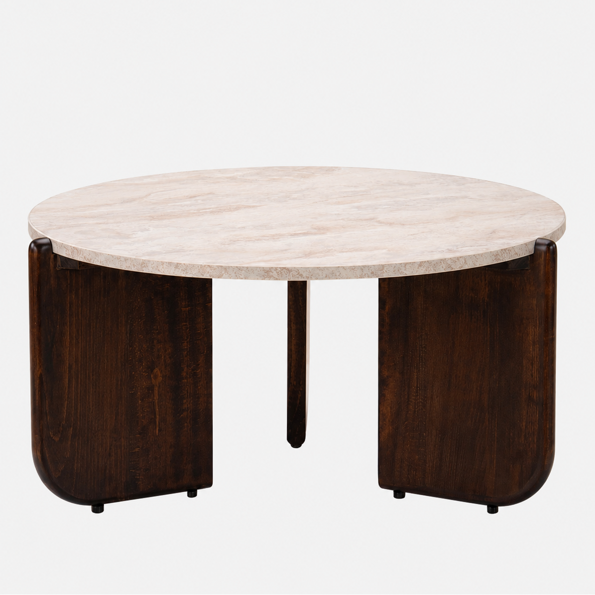 Modern Round Center Table for Living Room, Marble Finish Coffee Table with Solid Wooden Base, Designer Tea Table