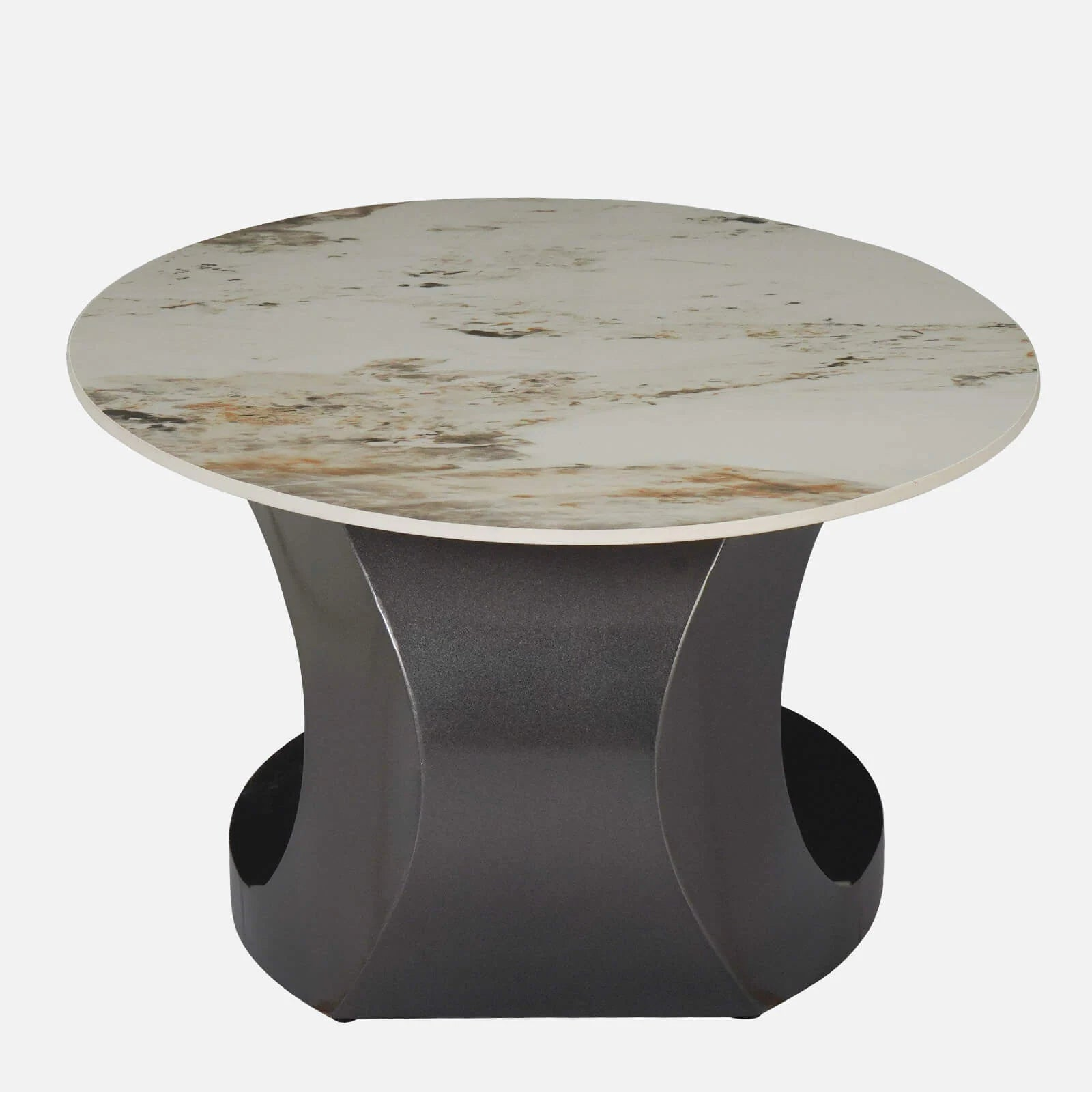 Luxury Modern Oval Marble Finish Centre Table with Sculptural Black Pedestal Base, Premium Coffee Table for Living Room