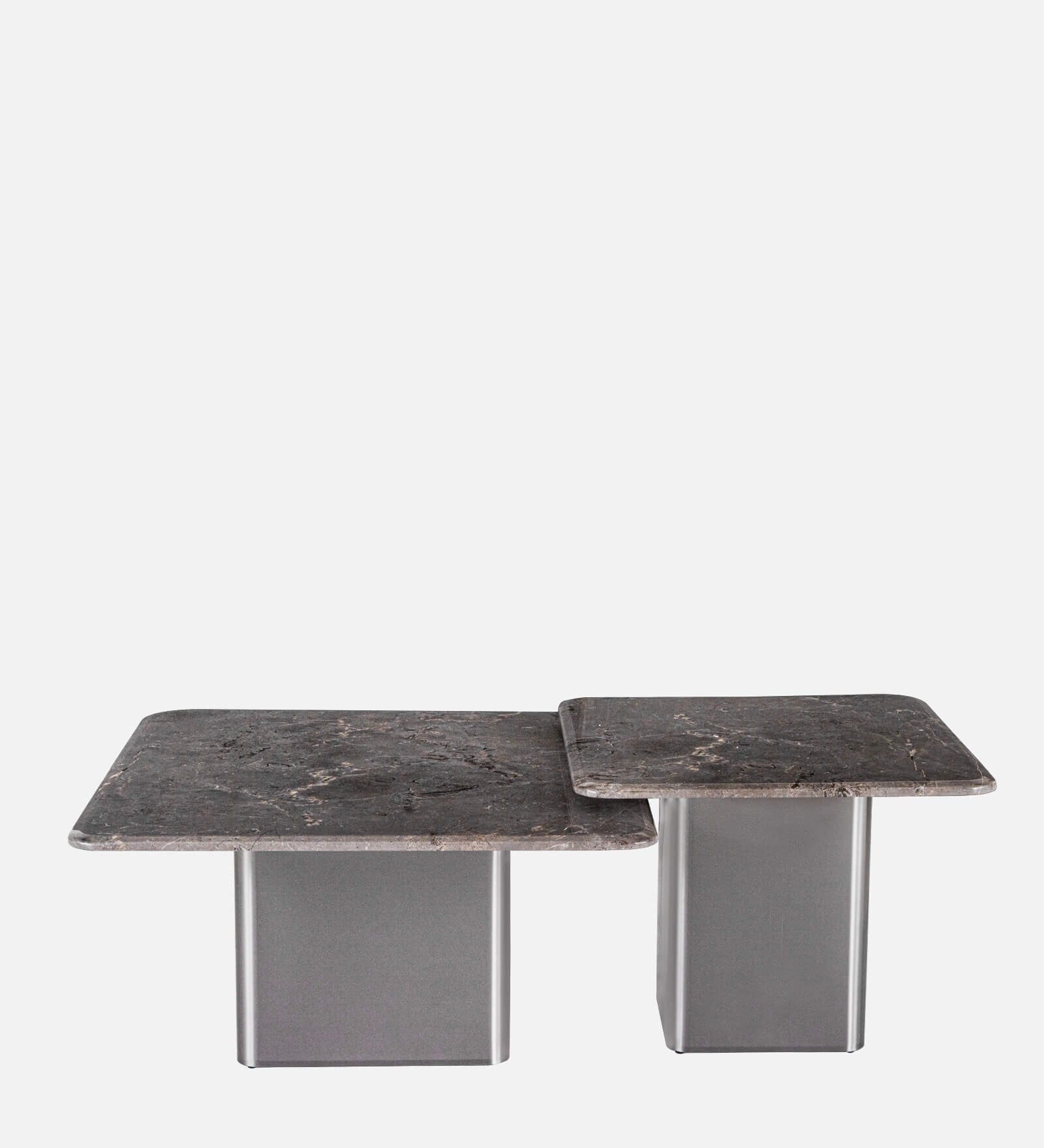 Luxury Quartz Marble Nesting Center Table Set of 2 | Modern Coffee Table with Metal Pedestal Base | Contemporary Living Room Center Table