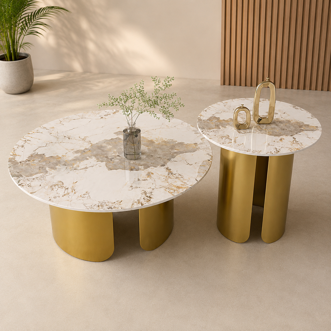 Luxury Round Marble Center Table with Gold Iron Base | Modern Coffee Table for Living Room, Hotel Lounge, Reception & Premium Home Interiors