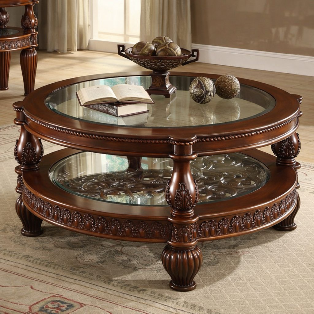 Native Center Table Center Table Featuring Carving and Traditional Solid Base for a Contem ...