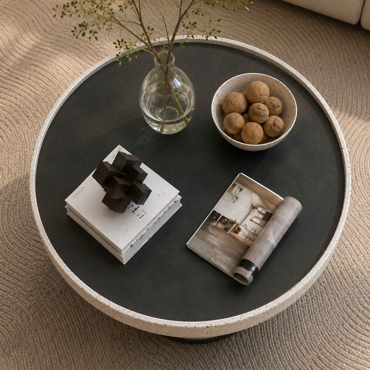 Round Nesting Center Table Set with Stone Top & SS Base | Modern Coffee Table for Living Room, Office & Lounge