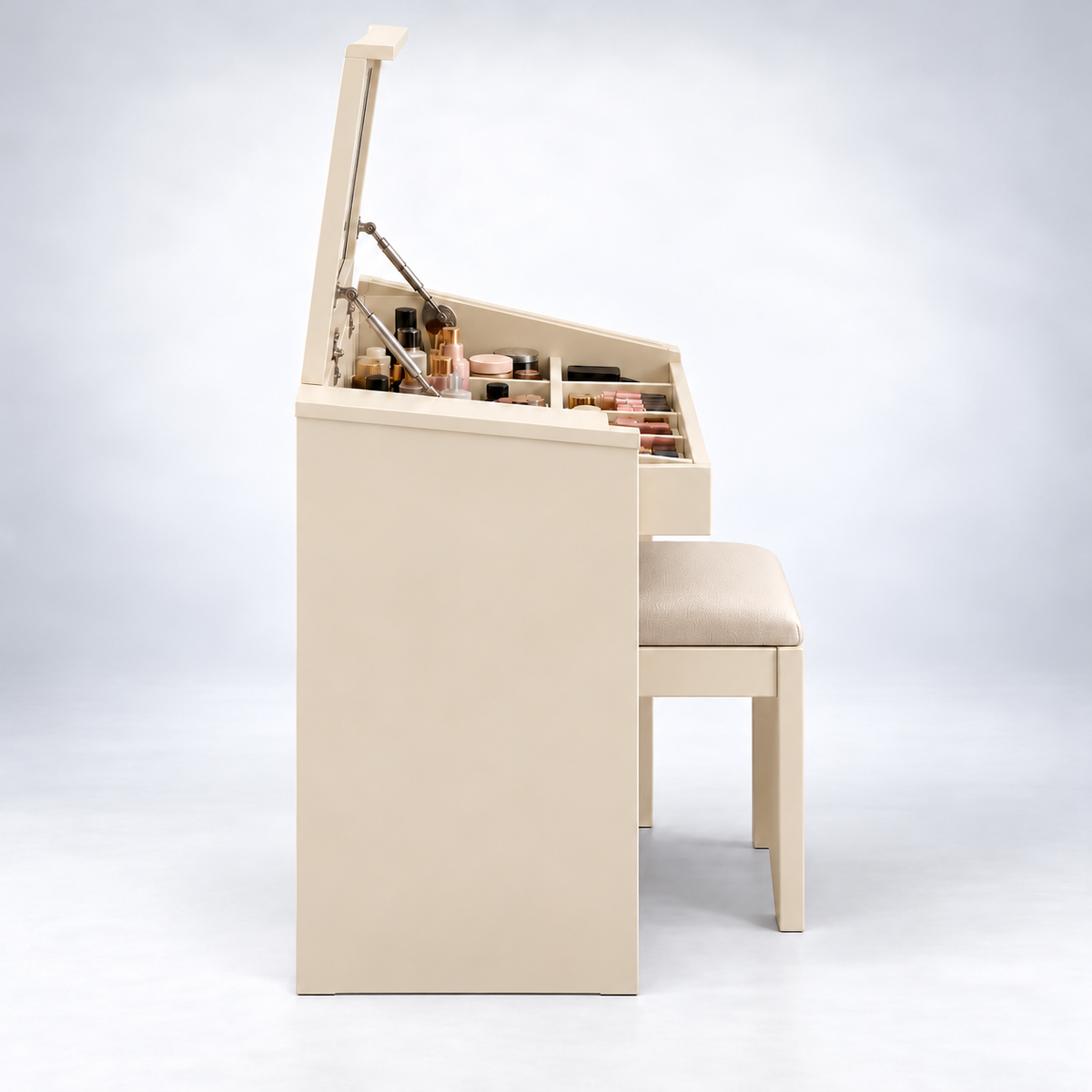 Modern Dressing Table with Flip-Up Mirror, Makeup Organiser, Storage Drawers, Side Cabinet & Padded Stool for Bedroom