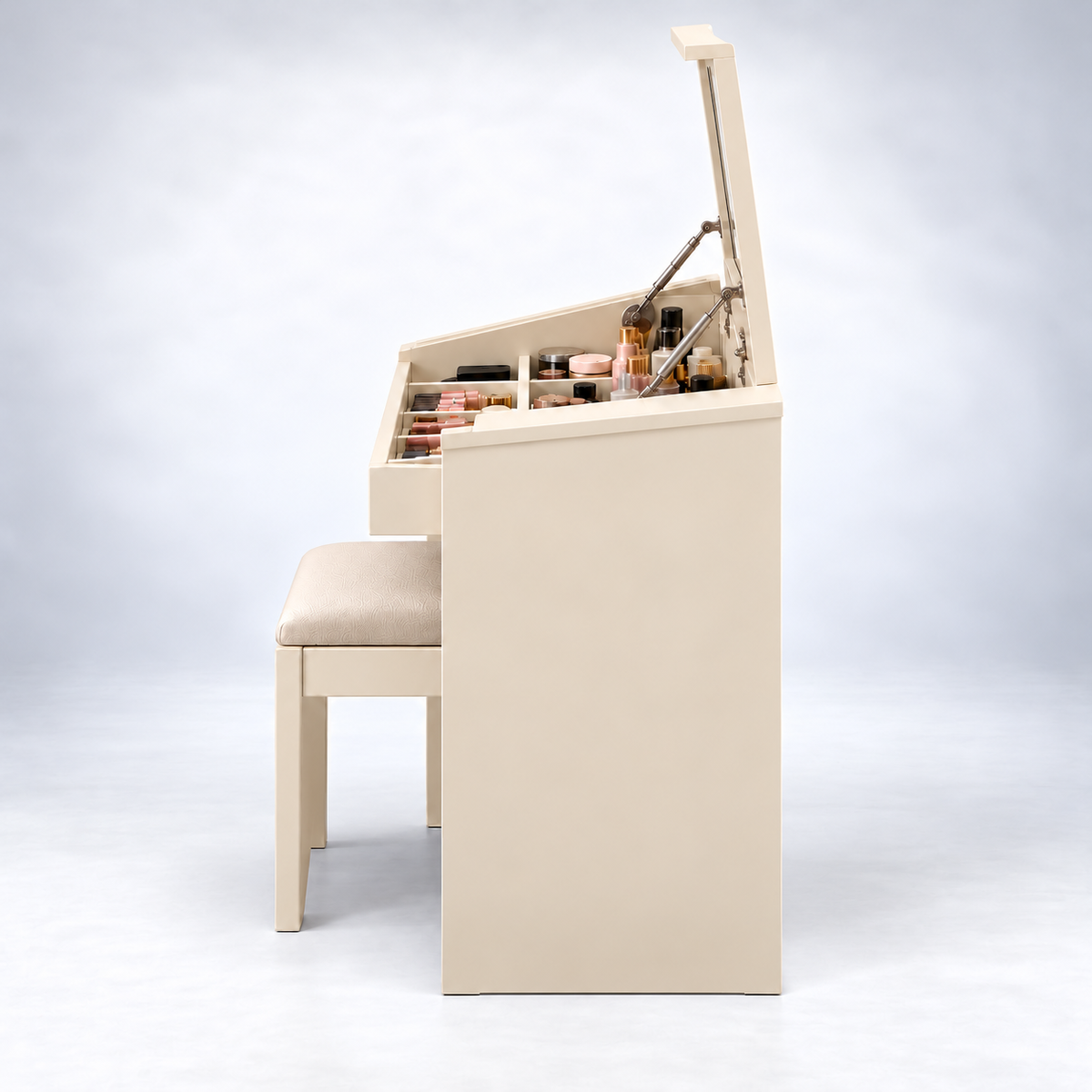 Modern Dressing Table with Flip-Up Mirror, Makeup Organiser, Storage Drawers, Side Cabinet & Padded Stool for Bedroom