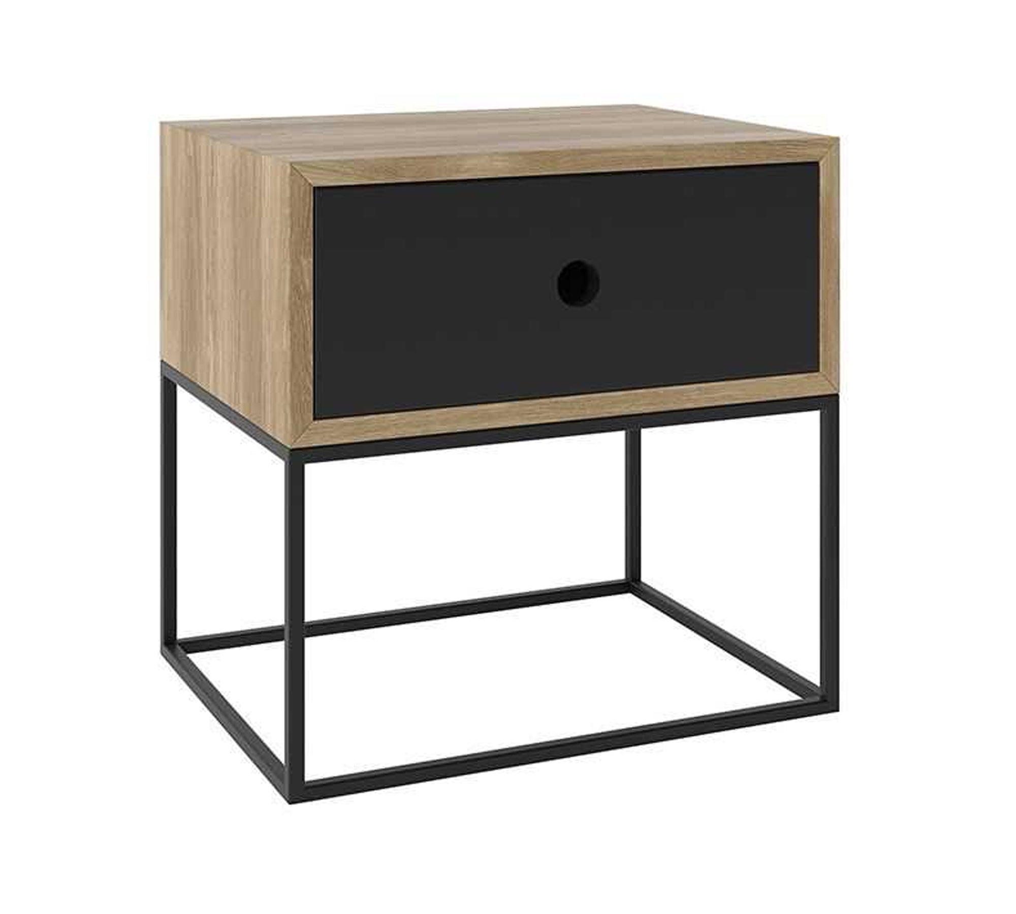 Wooden Side Table with Drawer in Metal Frame Base