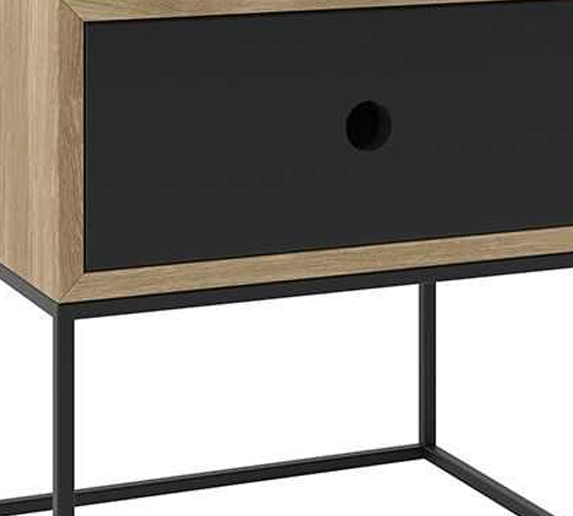 Wooden Side Table with Drawer in Metal Frame Base