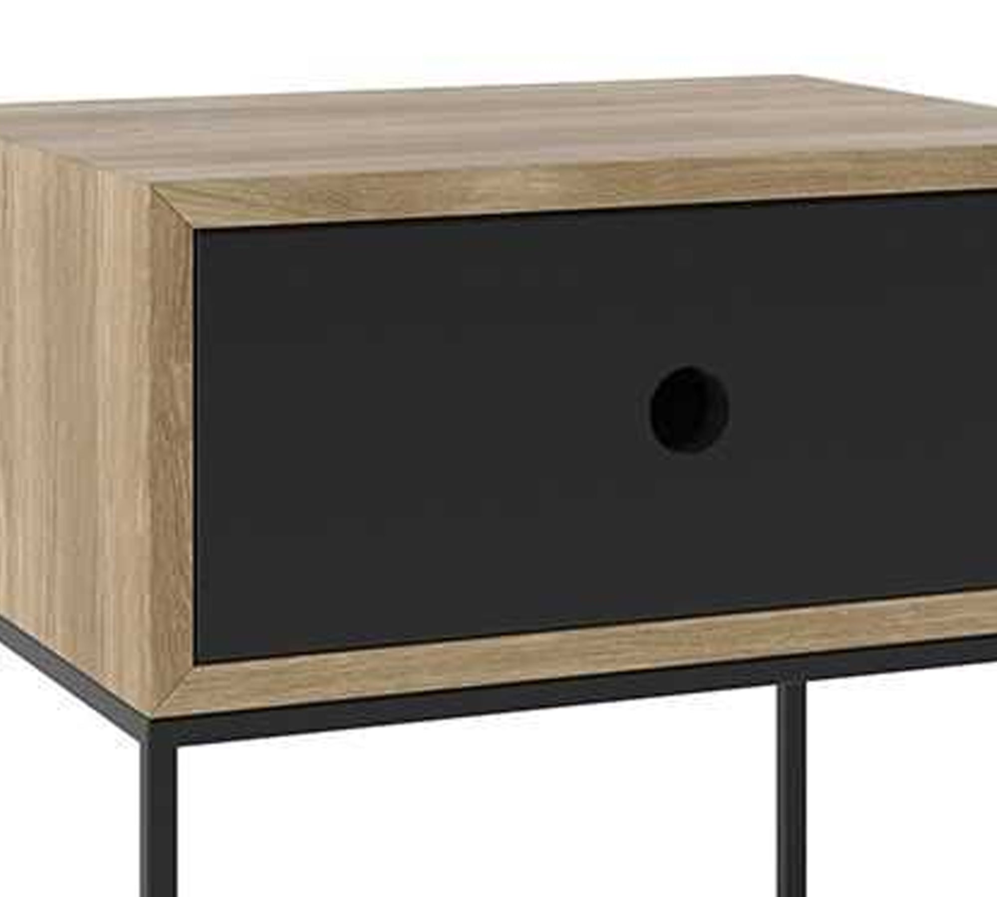 Wooden Side Table with Drawer in Metal Frame Base