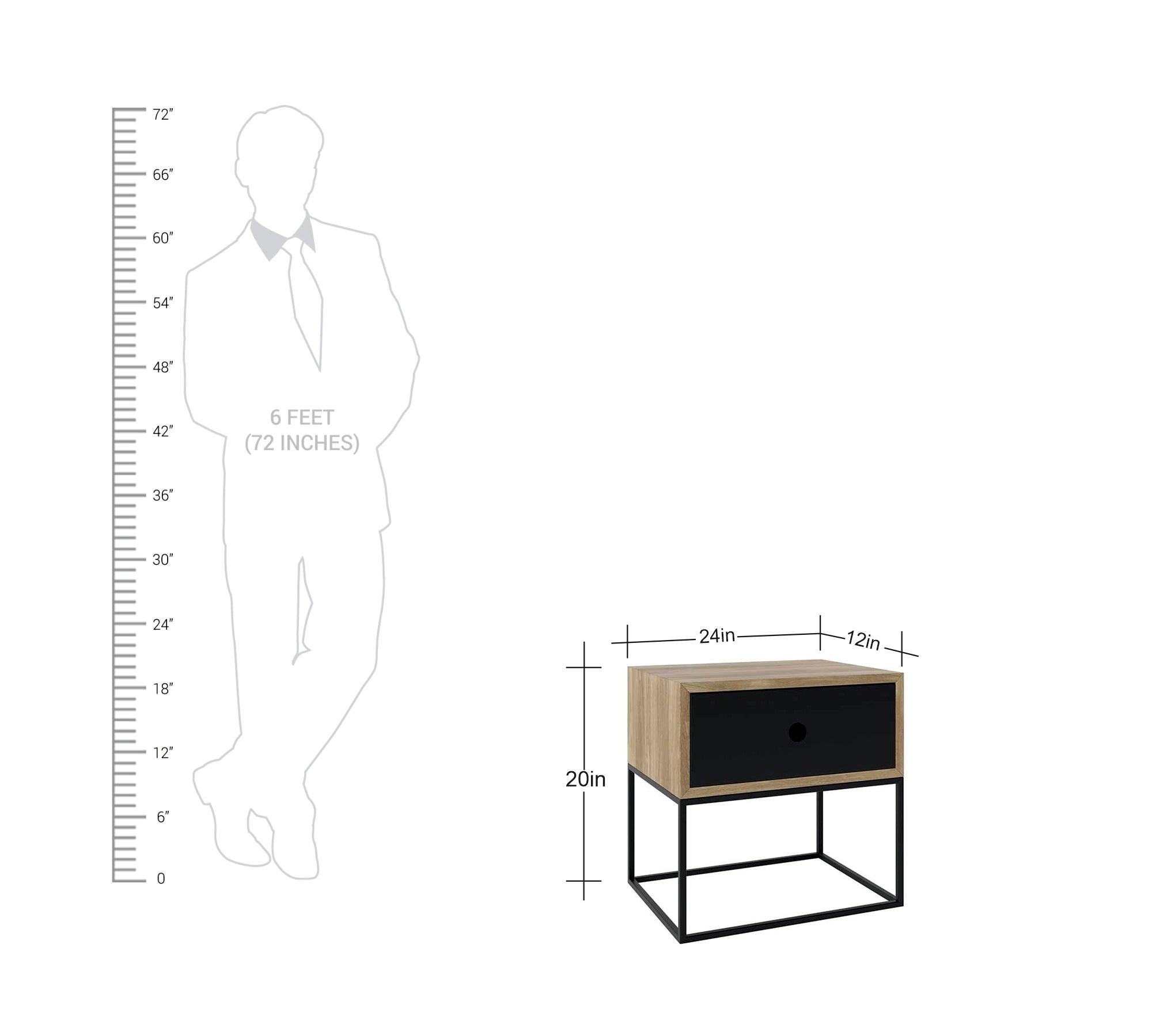 Wooden Side Table with Drawer in Metal Frame Base