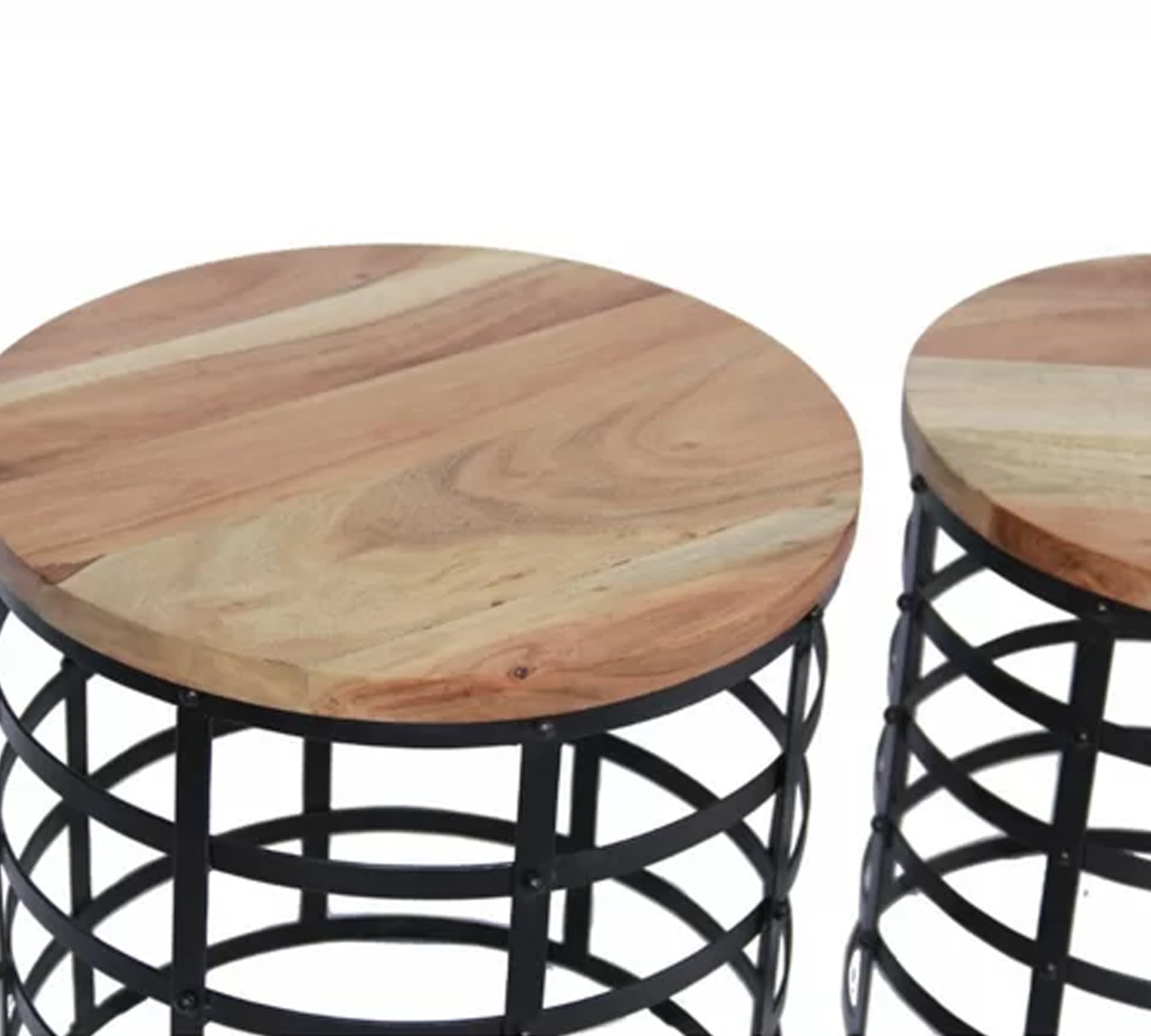 Round Side Table with Wooden Top and Metal Legs