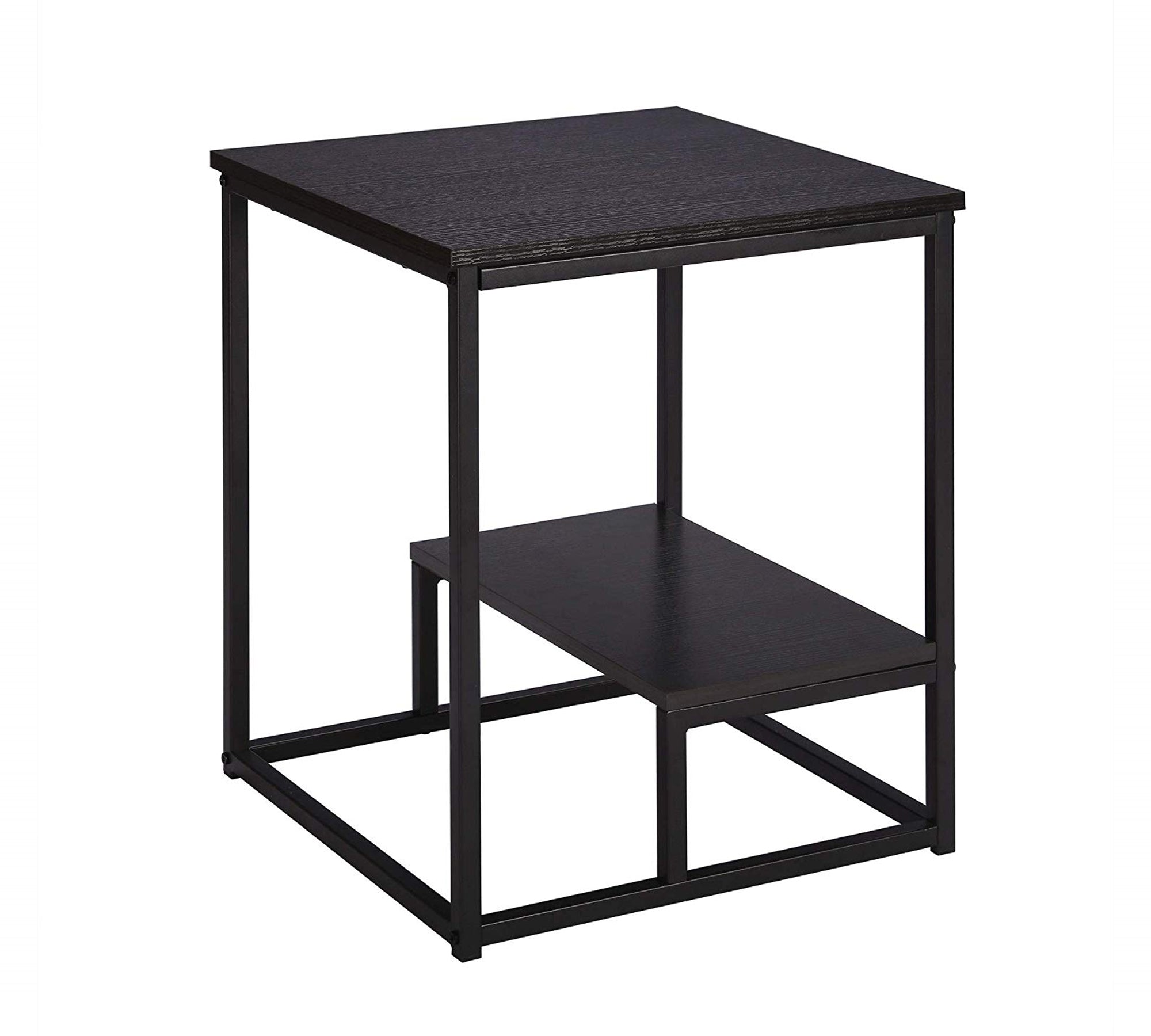 Wooden Side Table With Metal Frame Base