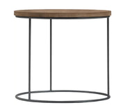 धातु के पैरों वाले आधार के साथ लकड़ी की साइड टेबल