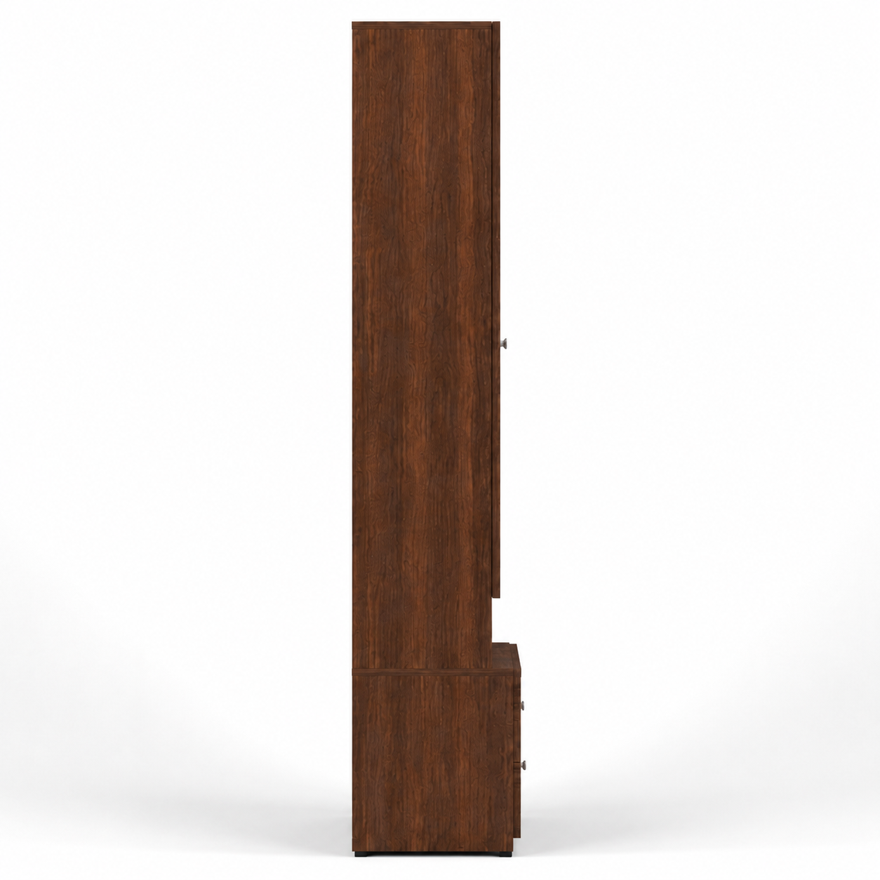 Modern Dressing Unit with Large Mirror Door, Open Shelf, Two Storage Drawers and Decorative Cutwork in Dark Brown Finish