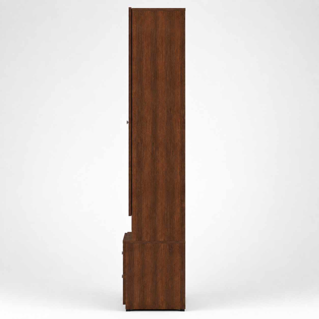 Modern Dressing Unit with Large Mirror Door, Open Shelf, Two Storage Drawers and Decorative Cutwork in Dark Brown Finish