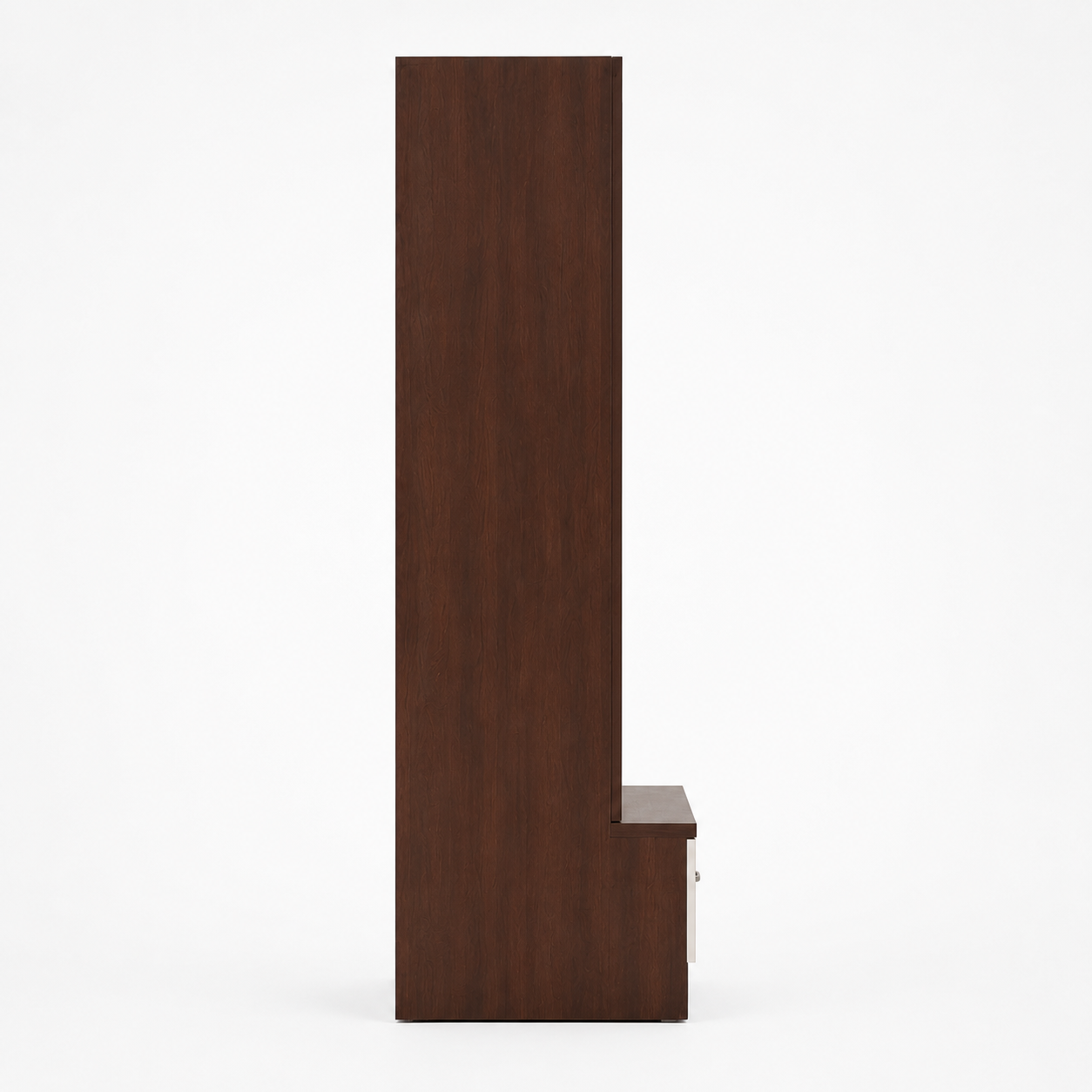 Modern Dressing Table with Full-Length Front Mirror, Five Open Side Shelves and Bottom Storage Drawer in Brown and White Finish