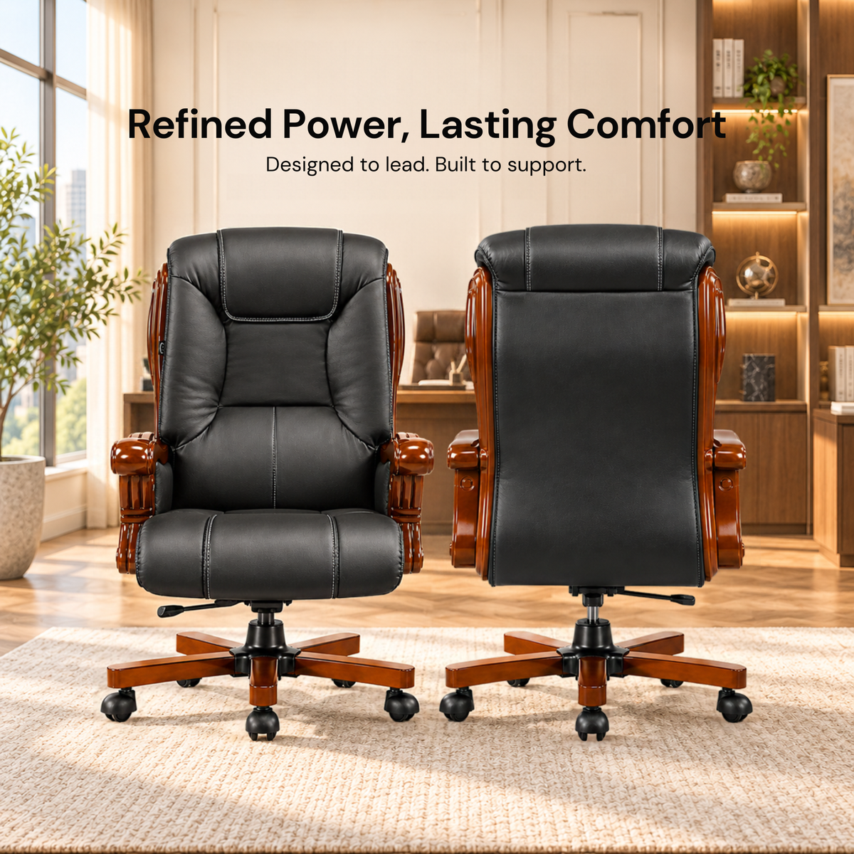 High Back Director Chair for office Luxury Design Made in Plyboard with Leatherette Upholstery & Armrests & Height Adjustable