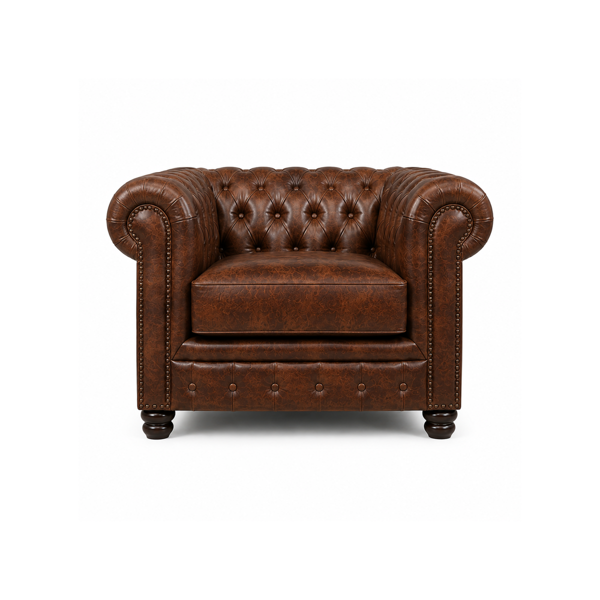 3 Seater chesterfield sofa Modern Design and Leatherette fabric Durable & Comfortable Padded Perfect for living Room -Brown