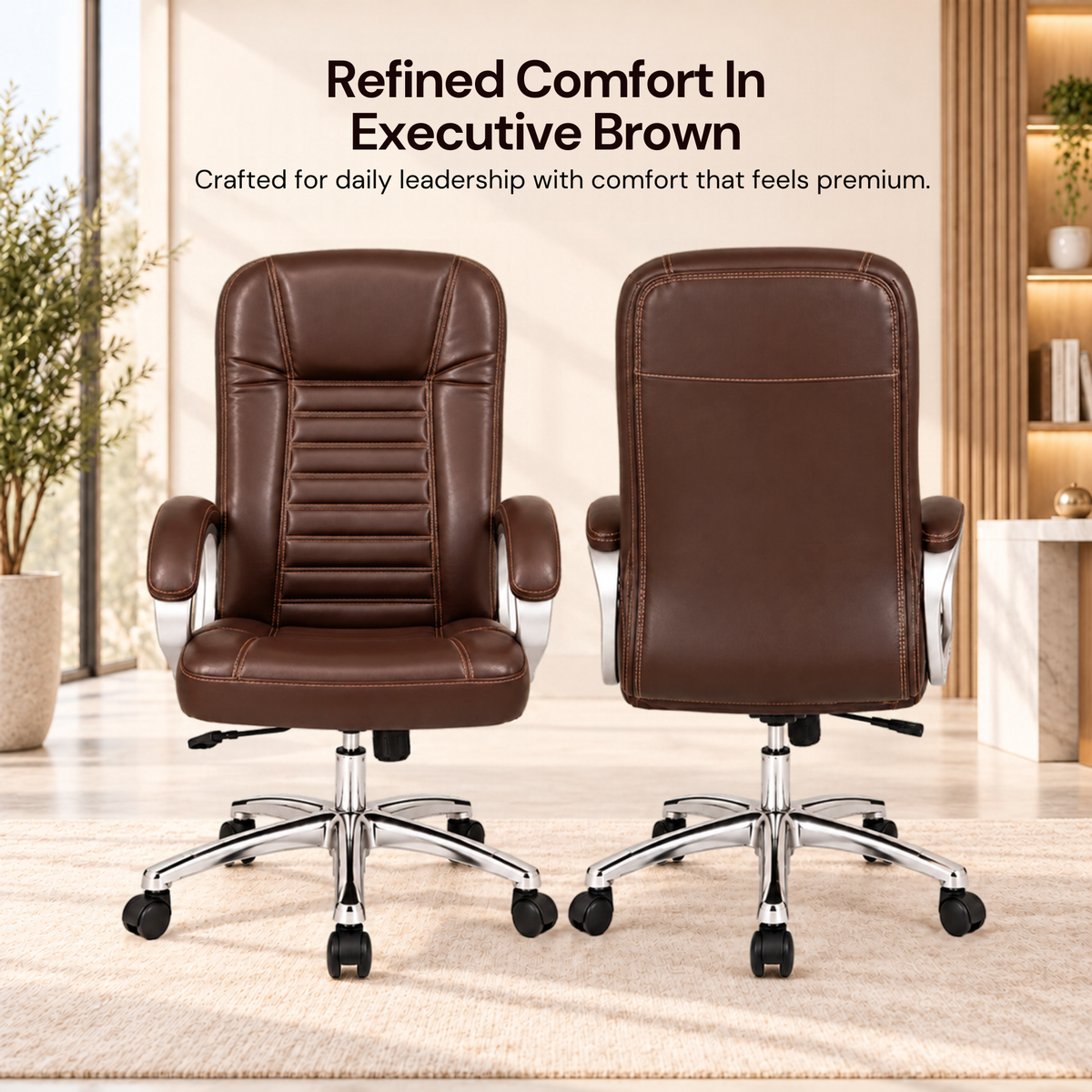 Premium Director Chair, Leatherette Upholstery, Powder-Coated Chrome Base