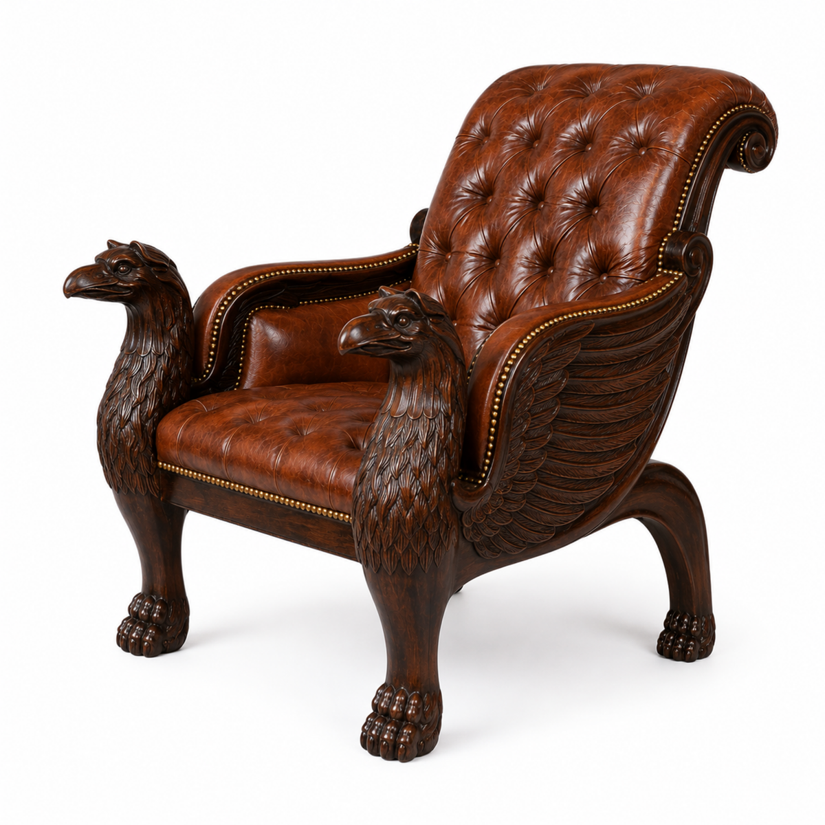 Royal Handcrafted Director's Chair – Solid Teak Wood with Leatherette Upholstery & Brown Carved Armrests