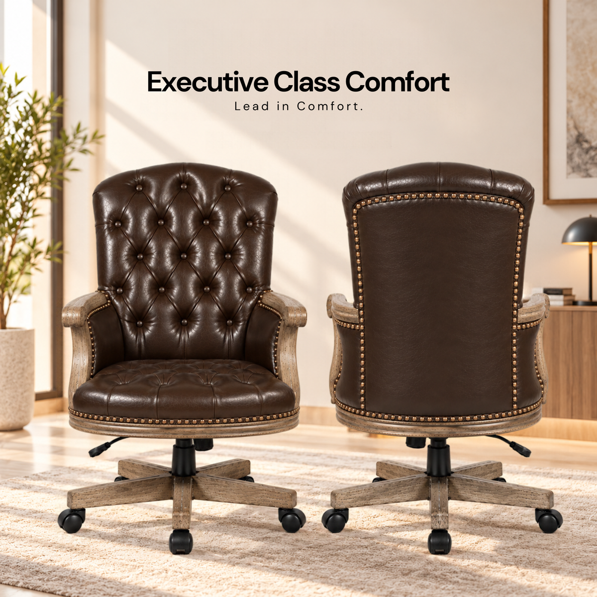 Director office Chair Tufted Design Made in Solid wood with Leatherette Upholstery & Armrest with Height Adjustable Premium Quality Chair